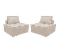 sweeek - Lot de 2 chauffeuses pour canapé modulable Tissu capitonné crème avec Un Coussin