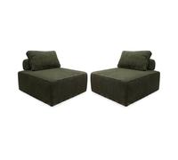 sweeek - Lot de 2 chauffeuses pour canapé modulable Velours côtelé Vert foncé avec Un Coussin