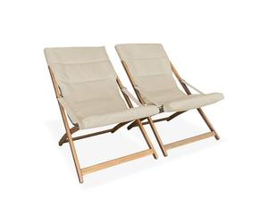 sweeek - Lot de 2 chiliennes Beige en Bois. Pliables. Assise rembourrée