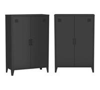 sweeek | Lot de 2 commodes/armoires métal 2 portes Soho noir casiers L 75 x P 33 x H 110 cm G