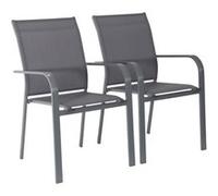 sweeek - Lot de 2 fauteuils de Jardin Buffalo empilables Aluminium et textilene Anthracite. 64.5 x 45.5 x 89.5 cm