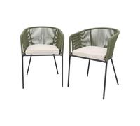sweeek - Lot de 2 fauteuils de Jardin en Corde Kaki et Acier galvanisé. Coussins Beige