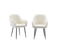 sweeek - Lot de 2 fauteuils en Velours côtelé Blanc cassé et Pieds en métal Noir Mat. L 57 x P 59 x H 84.5