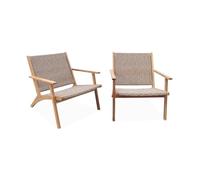 sweeek - Lot de 2 fauteuils Relax en Bois et en résine Effet paillage Belize 62 x 78 x 67 cm