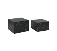 Lot de 2 tables basses effet marbre noir PAROS. L 58 x l 58 x H 40cm / L 50 x l 50 x H 33cm