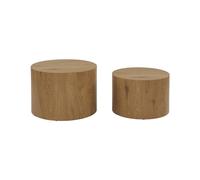 Lot de 2 tables basses rondes effet chêne. Ø58 x H 40cm / Ø50 x H 33cm SYLVA