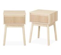 sweeek - Lot de 2 Tables de Chevet avec Un tiroir. Panneaux stratifiés Couleur Naturelle. Pied en Bois de Sapin. L 39 x 39 x H 55.4cm Linear