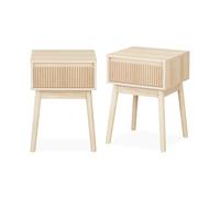 sweeek - Lot de 2 Tables de Chevet avec Un tiroir. Panneaux stratifiés Couleur Naturelle. Pied en Bois de Sapin. L 39 x 39 x H 55.4cm Linear