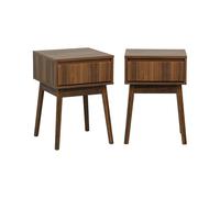 sweeek - Lot de 2 Tables de Chevet avec Un tiroir. Panneaux stratifiés Couleur Noyer. Pied en Bois de Sapin. L 39 x 39 x H 55.4cm Linear