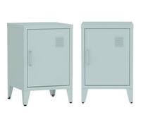 sweeek - Lot de 2 Tables de Chevet en métal 1 Porte. Bleu Clair. casiers. L 38 x P 38 x H 55.7 cm