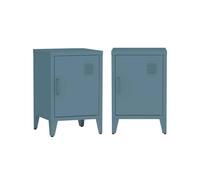 sweeek - Lot de 2 Tables de Chevet en Acier 1 Porte. Bleu pétrole. casier. L 38 x P 38 x H 55.7 cm