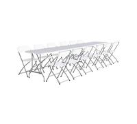 Lot de 2 tables de réception pliables en plastique blanc 180cm + 12 chaises d'appoint table de camping