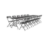 Lot de 2 tables de réception pliables en plastique gris 180cm + 12 chaises d'appoint table de camping