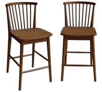 sweeek - Lot de 2 tabourets de Bar à barreaux Bois d'hévéa et contreplaqué Noyer - 48 x 58 x 98.5 cm - Paula