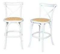 Lot de 2 tabourets de bar bistrot vintage en bois blanc avec repose-pieds