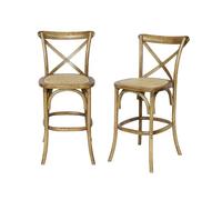 sweeek - Lot de 2 tabourets de Bar bistrot Vintage en Bois Marron Vieilli avec Repose-Pieds