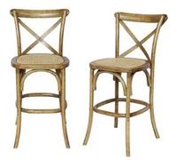 sweeek - Lot de 2 tabourets de Bar bistrot Vintage en Bois Marron Vieilli avec Repose-Pieds