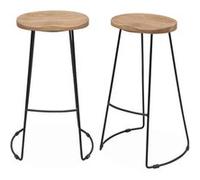 Alice's Home - Lot de 2 tabourets de Bar Bois de manguier Naturel et Acier. avec Repose Pieds. 75cm
