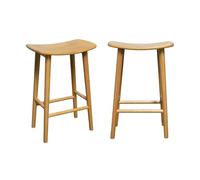 sweeek - Lot de 2 tabourets de Bar Vintage Bois d'hévéa Teinte Naturelle - 46 x 31 x 68 cm - Louna