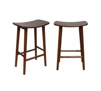 sweeek - Lot de 2 tabourets de Bar Vintage Bois d'hévéa Teinte Noyer - 46 x 31 x 68 cm - Louna