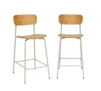 sweeek - Lot de 2 tabourets de Bar Vintage contreplaqué avec placage Bois Effet frêne et Pieds métal Beige L 42.5 x P 50 x H 94cm - Toby