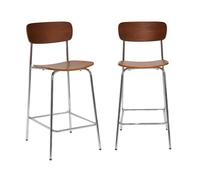 sweeek - Lot de 2 tabourets de Bar Vintage contreplaqué avec placage Bois Effet Noyer et Pieds métal chromé L 42.5 x P 50 x H 94cm - Toby