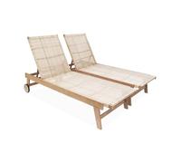 Lot de 2 transats en bois et résine esprit cannage dossier inclinable