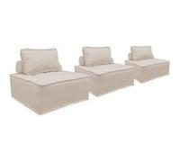 sweeek | Lot de 3 chauffeuses pour canapé modulables tissu capitonné crème avec 1 coussin Crème G