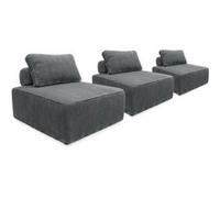 sweeek | Lot de 3 chauffeuses pour canapé modulables velours côtelé gris avec un coussin Gris foncé G
