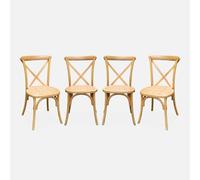 Lot de 4 chaises de bistrot en bois de cédrèle naturel. vintage. assise en rotin. empilables