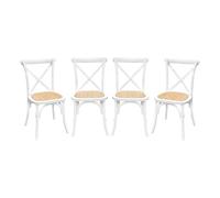 sweeek - Lot de 4 chaises de bistrot en Bois d'hévéa Blanc. Vintage. Assise en rotin. empilables