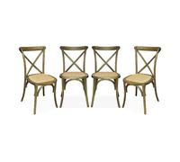 sweeek - Lot de 4 chaises de bistrot en Bois d'hévéa Marron Vieilli. Vintage. Assise en rotin. empilables