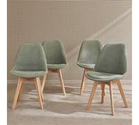 sweeek - Lot de 4 chaises scandinaves NILS revêtement Bouclette Vert céladon. Pieds Bois de hêtre. Chaise 1 Place