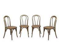 sweeek - Lot de 4 chaises Vintage en Bois avec Assise en rotin et Dossier Arrondi. Coloris Marron Vieilli. L 48 x P 49.5 x H 90cm