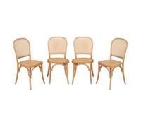 Lot de 4 chaises vintage en bois avec assise et dossier en rotin coloris naturel L 445 x P 48 x H 895cm