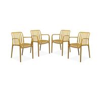 sweeek - Lot de 4 fauteuils de Jardin en Plastique Moutarde. empilables. Design linéaire