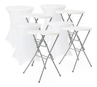 sweeek Lot de 4 tables pliantes en acier pour événements avec housse de protection, Gala + funda x4, blanc, 81 x 81 x 110 cm