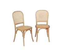 Lot de deux chaises naturelles vintage en bois avec assise et dossier en rotin