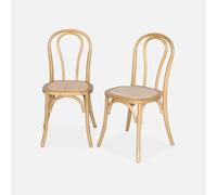 sweeek - Lot de Deux chaises Vintage en Bois avec Assise en rotin et Dossier Arrondi Coloris Naturel