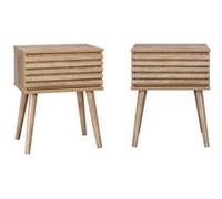 sweeek Lot de deux tables de chevet style scandinave décor bois avec tiroir rainuré et pieds compas Bois