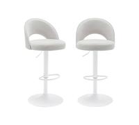 sweeek - Lot de Deux tabourets de Bar Ajustables métal et Tissu Blanc cassé. Pied Blanc - L 49 x P 49 x H 88.5-110cm - Abby