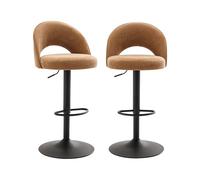 sweeek - Lot de Deux tabourets de Bar Ajustables métal et Tissu Camel. Pied Noir - L 49 x P 49 x H 88.5-110cm - Abby