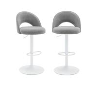 sweeek - Lot de Deux tabourets de Bar Ajustables métal et Tissu Gris Clair. Pied Blanc - L 49 x P 49 x H 88.5-110cm - Abby
