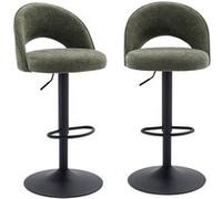 sweeek - Lot de Deux tabourets de Bar Ajustables métal et Tissu Kaki. Pied Noir - L 49 x P 49 x H 88.5-110cm - Abby