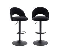 sweeek - Lot de Deux tabourets de Bar Ajustables métal et Tissu Noir. Pied Noir - L 49 x P 49 x H 88.5-110cm - Abby