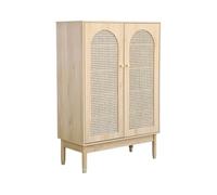 sweeek - Meuble à Chaussures/Petit Buffet 2 Portes cannage Judith. 20 Paires de Chaussures. 4 étagères. Pieds en Bois d'hévéa avec Caps Finition dorée.