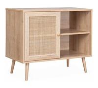 | Meuble de rangement en cannage 80x39x658cm Bohème - Naturel - 2 niveaux - 1 porte - pieds scandinaves buffet bas