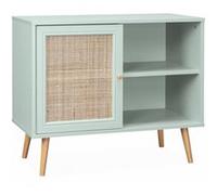 Alice's Home - Meuble de Rangement en cannage 80x39x65.8cm Bohème - Vert céladon- 2 Niveaux - 1 Porte - Pieds scandinaves. Buffet Bas