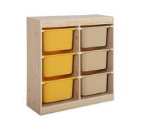 sweeek - Meuble de Rangement Enfant 6 bacs de Rangement en Plastique Moutarde Taupe - Sora