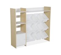 sweeek - Meuble de Rangement Enfant. Naturel. 9 bacs de Rangement. 4 étagères. 1 Porte